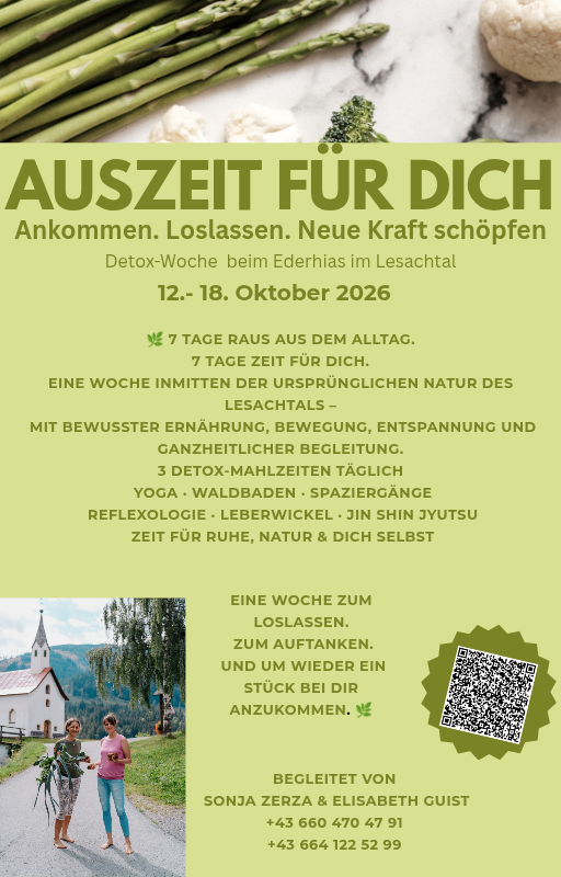 Flyer Auszeit für dich — Detox-Woche beim Ederhias, 12. bis 18. Oktober 2026